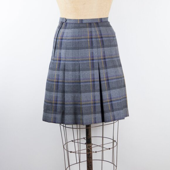 Vintage Gray Plaid 100% Wool Pleated Skirt Size 28 | Small Academia Prep - Picture 6 of 15